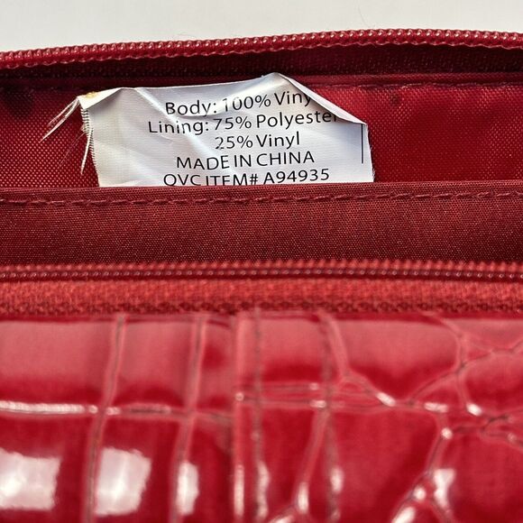 Women's Red Faux Crocodile Leather Glossy Tri-Fold Wallet/Bill Fold Card Holder - Picture 10 of 10